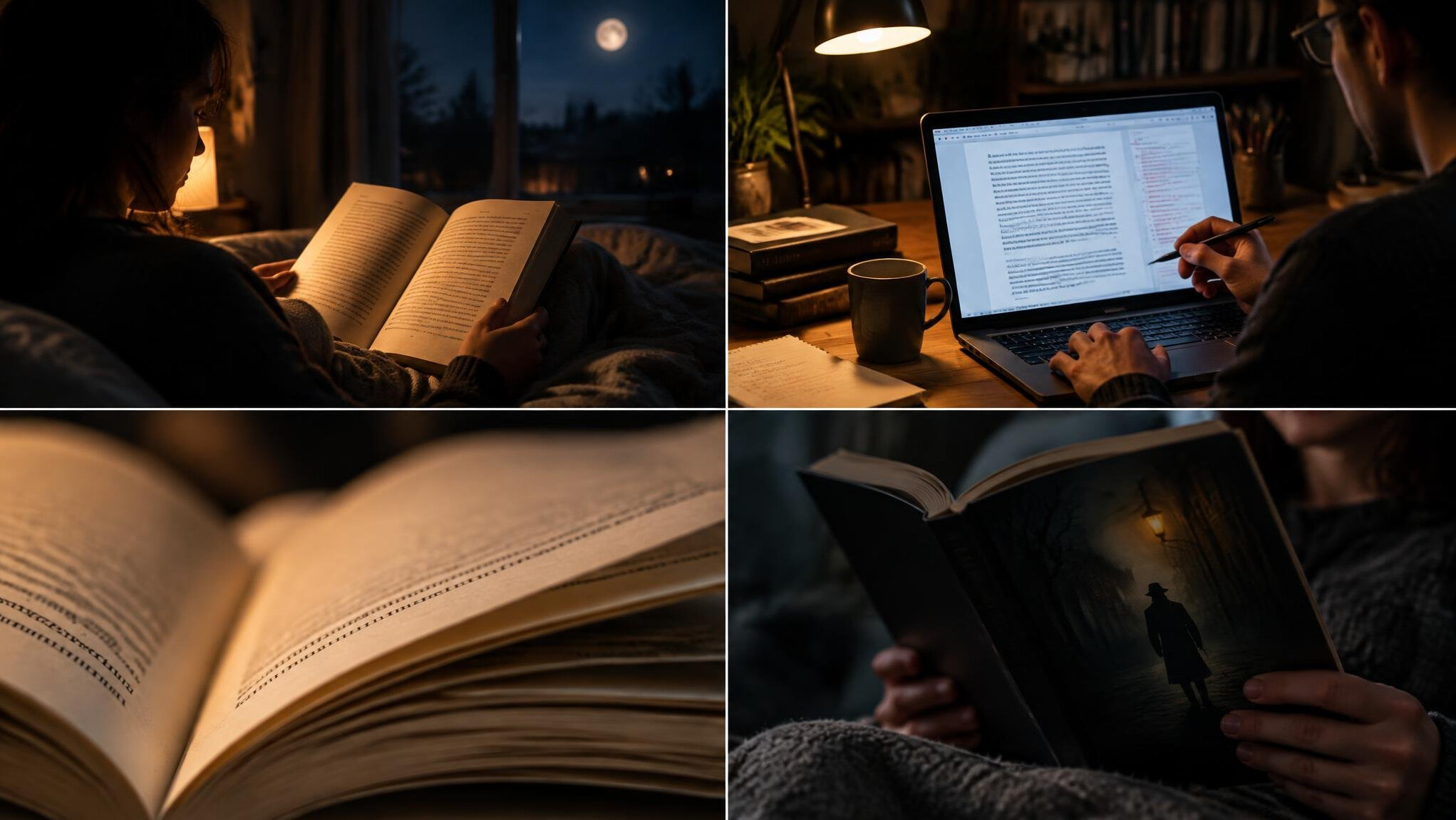 person reading book at night