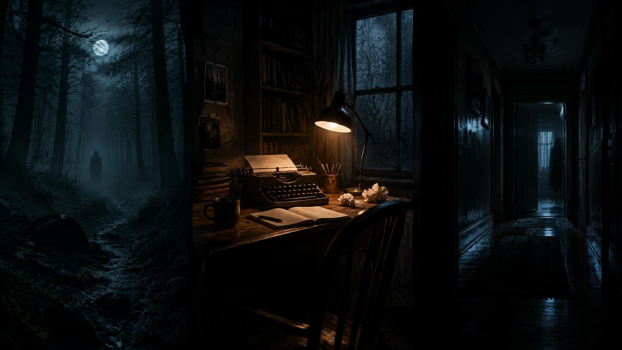 dark foggy forest at night