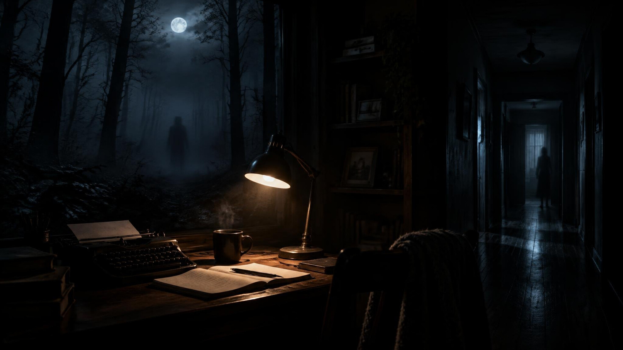 dark foggy forest at night