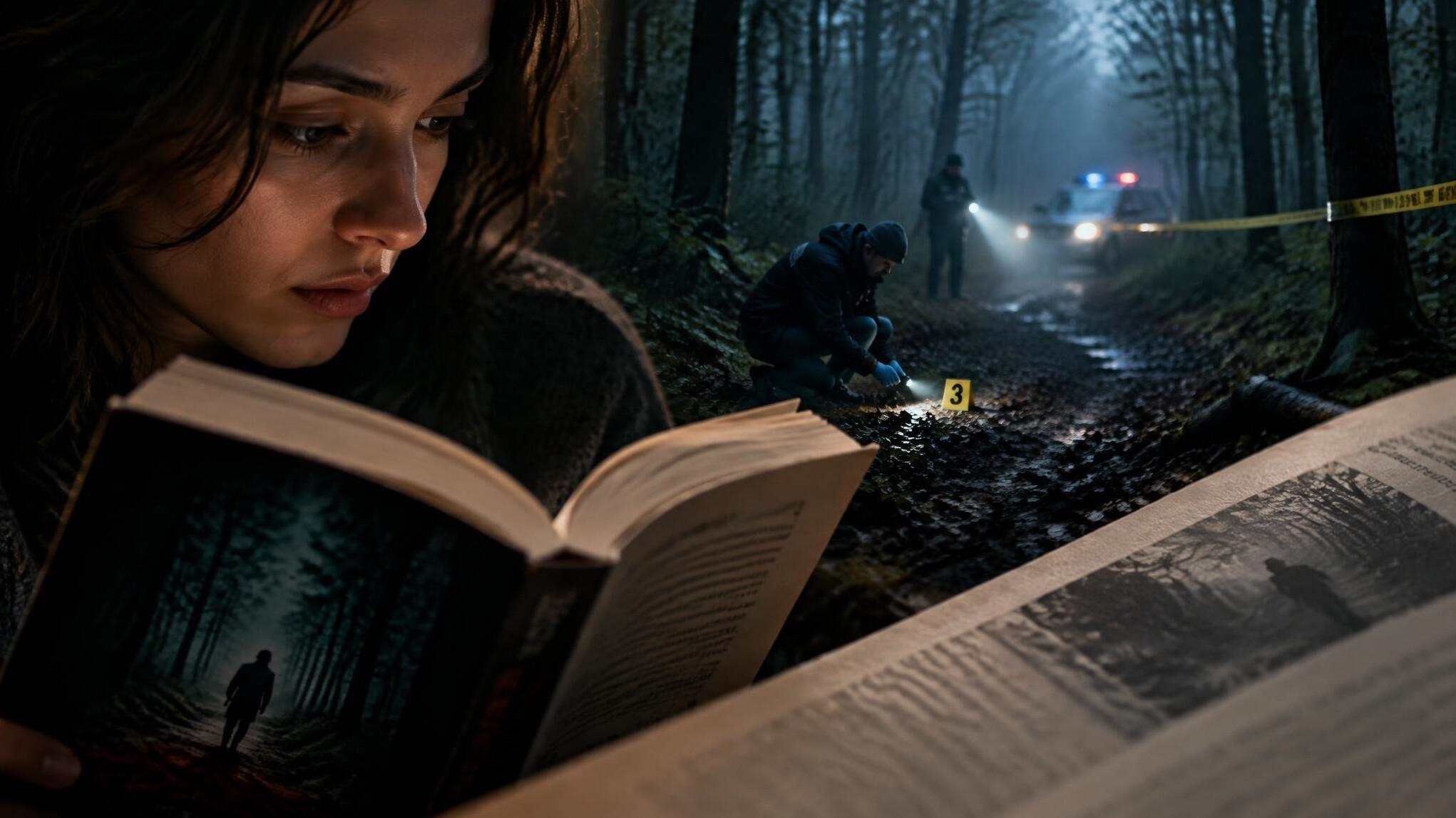woman reading mystery book