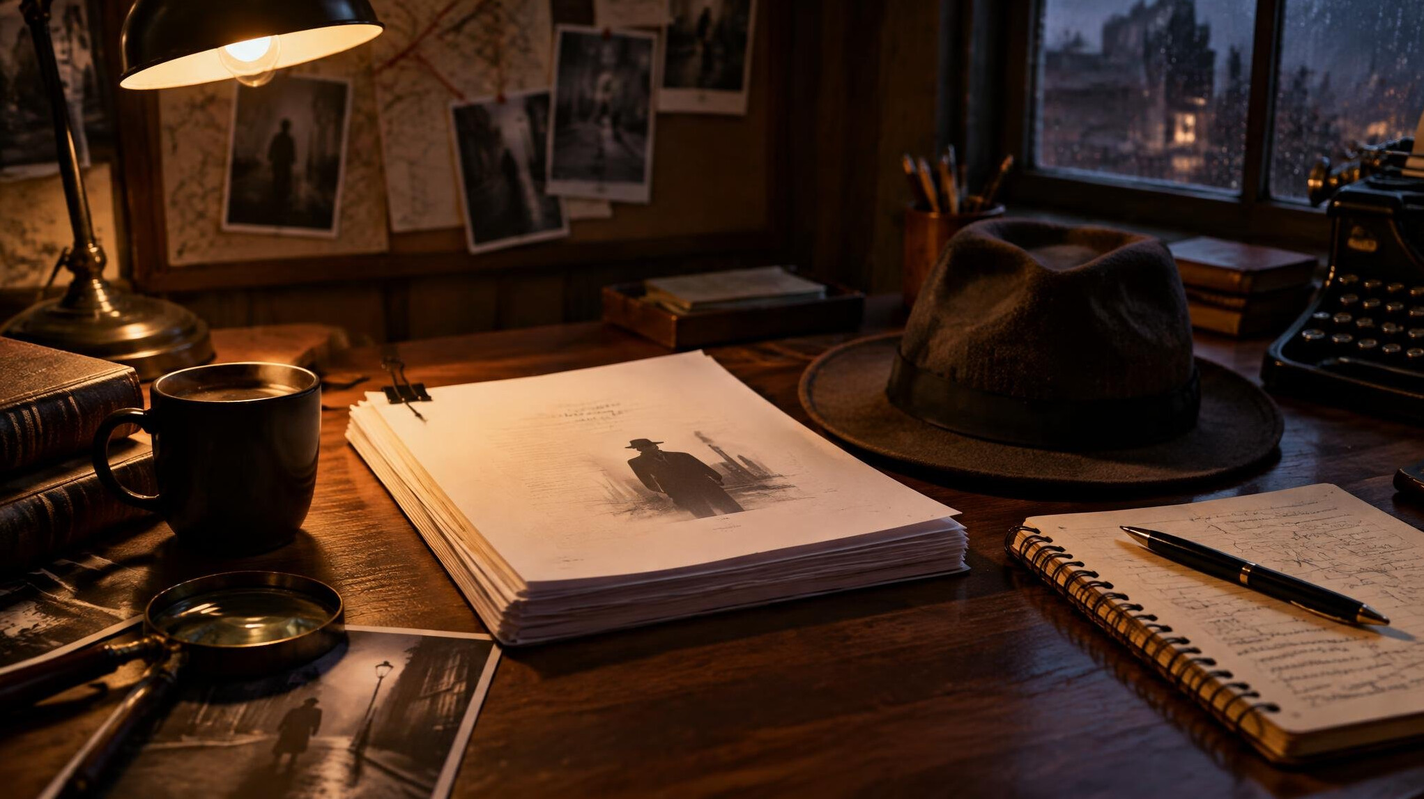 mystery writer desk setup